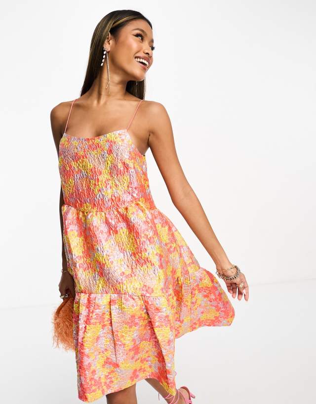 Y.A.S - jacquard midi dress in pink florals