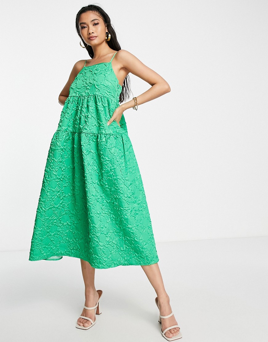 Y. A.S jacquard tiered midi dress in bright green