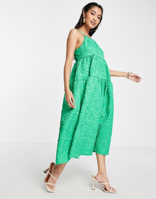 Y.A.S jacquard tiered midi dress in bright green