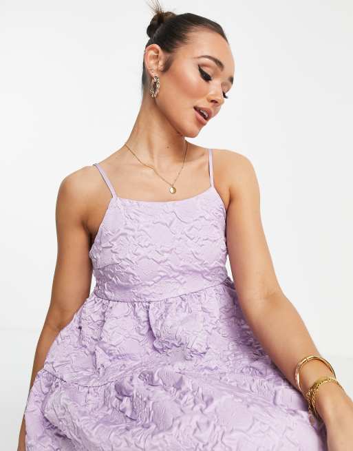 Y.A.S jacquard tiered midi dress in pale lilac | ASOS