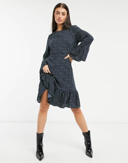 Y.A.S. Jamila fluted sleeve midi dress in ditsy print | ASOS