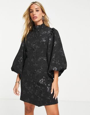 Y.A.S jaquard high neck dress in black
