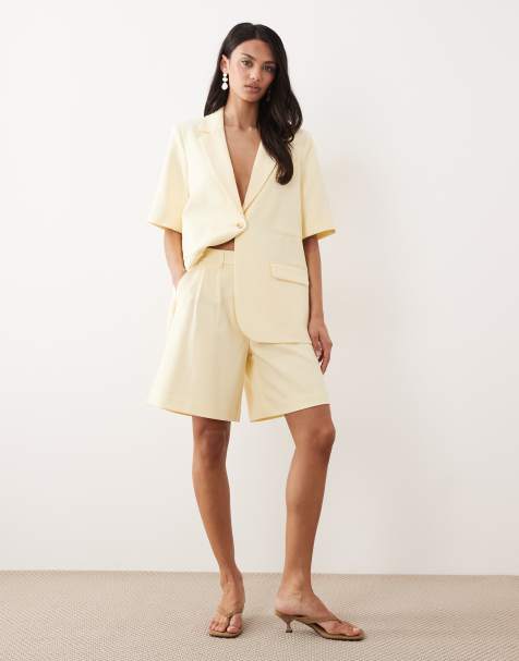 YAS pleated tailored shorts co-ord in pale yellow