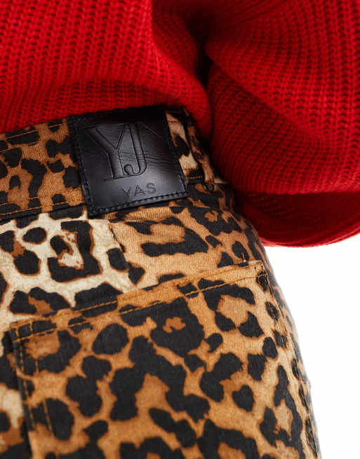 YAS - Jeans dritti a vita alta con stampa leopardata, 2 di 5
