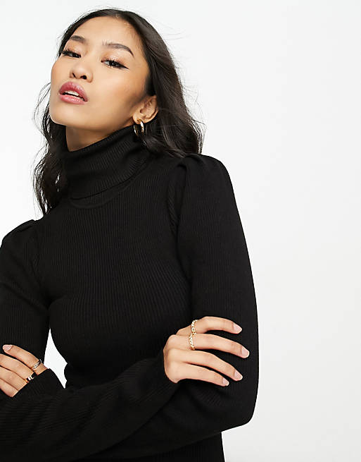 Y.A.S. Jenny fitted roll neck knitted dress in black | ASOS