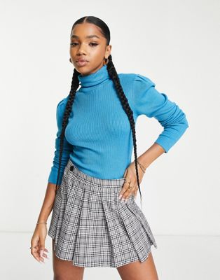 Y.A.S. Jenny ribbed roll neck jumper in bright blue - ASOS Price Checker