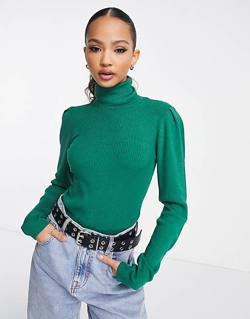 Y.A.S. Jenny ribbed roll neck jumper in green | ASOS
