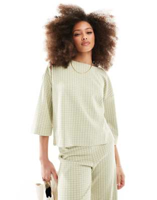 YAS Y.A.S jersey knit oversized t-shirt co-ord in green check-Multi