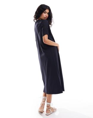 YAS jersey maxi t-shirt dress with eyelet sleeves in black | ASOS