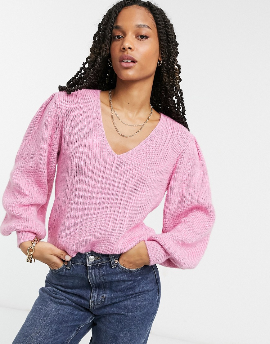 Y.A.S Juliana puff sleeve sweater in pink