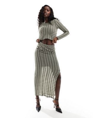 Y.A.S slit front maxi skirt co-ord in black & white wavy stripe - ASOS Price Checker