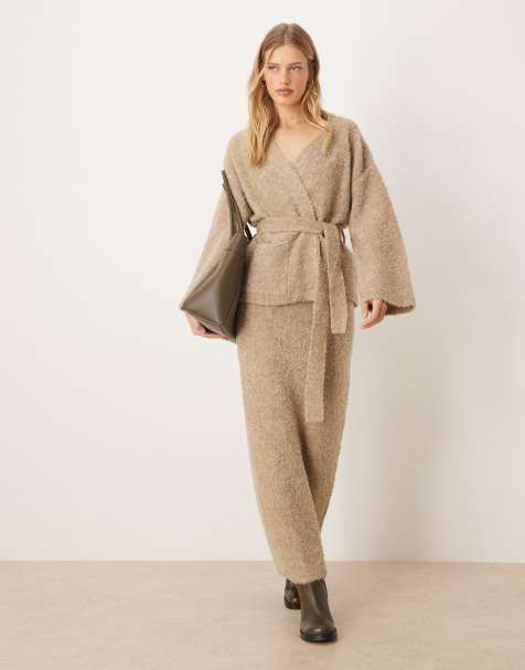 YAS - Jupe d'ensemble longue en maille texturée de qualité supérieure - Taupe chiné - view 1