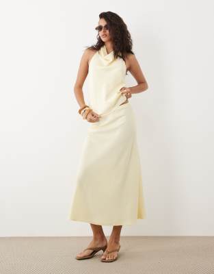 Jupe d'ensemble mi-longue en satin - Jaune pastel XS