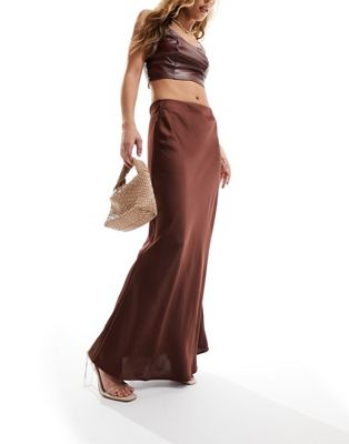 Y.A.S satin maxi skirt in rich chocolate brown - ASOS Price Checker