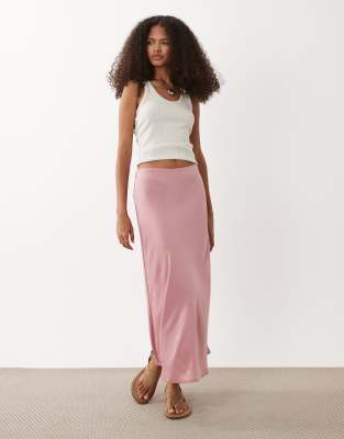 YAS - Jupe mi-longue en satin - Rose lilas