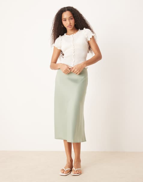 YAS - Jupe mi-longue en satin - Vert iceberg - view 1