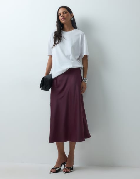 YAS jupe midi en satin bordeaux - view 1