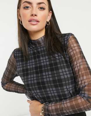 Nancho - Set: Long-Sleeve Blouse + Spaghetti Strap Plaid Mini A