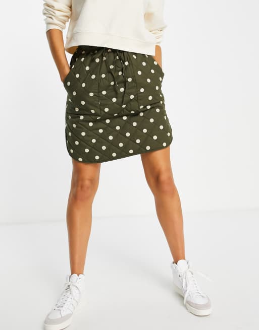 Y.A.S. Kikki high waist quilted skirt in khaki polkadot ASOS