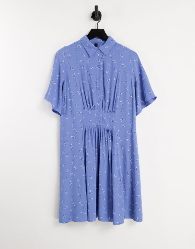 Y.A.S - kimono sleeve mini shirt dress in blue floral print