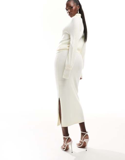 Y.A.S Kira knitted midi skirt co ord in beige, 4 of 4