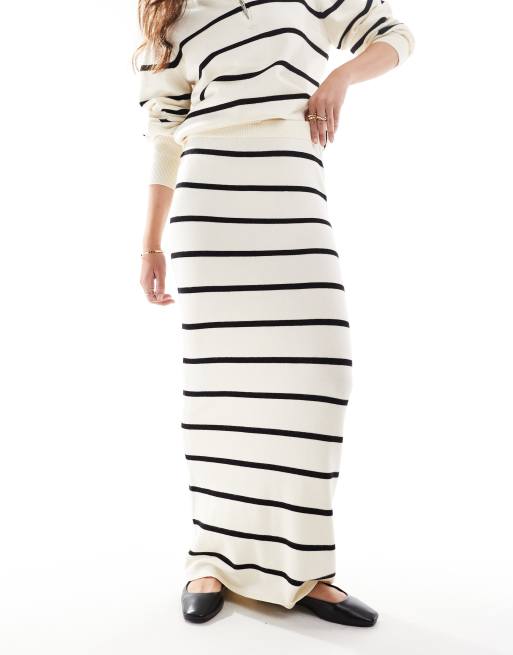 YAS knit maxi skirt in cream and black stripes - part of a set