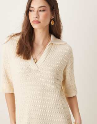 Y.a.s. Knit Polo Neck Short Sleeve Midi Dress In White