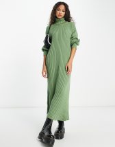 Miss Selfridge funnel neck balloon sleeve knit midi dress in