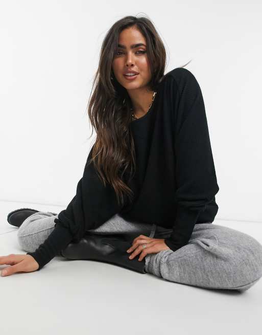 Y.A.S knitted batwing jumper in black