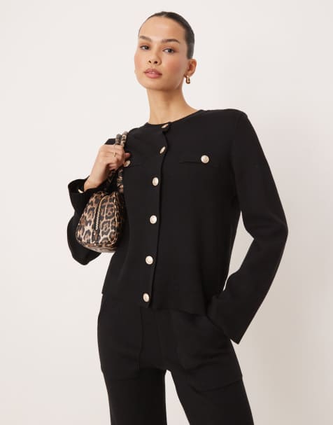 YAS knitted button front cardigan co-ord in black - view 1