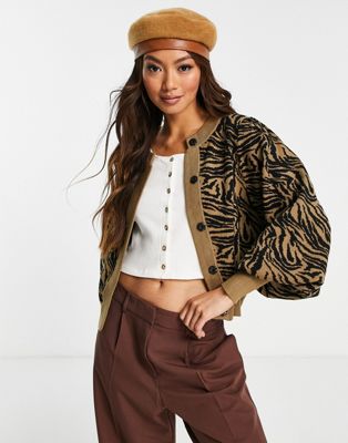 Y.A.S knitted cardigan co-ord in brown animal print