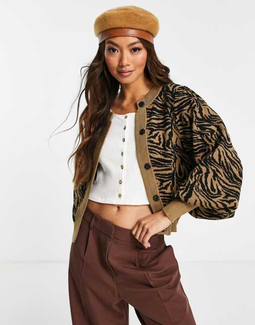 Y.A.S knitted cardigan in brown animal print (part of a set)
