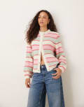 [YAS] YAS knitted cardigan in cream and pastel stripe-Multi XS Birch