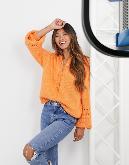 Y.A.S knitted cardigan with detailed volume sleeve in orange