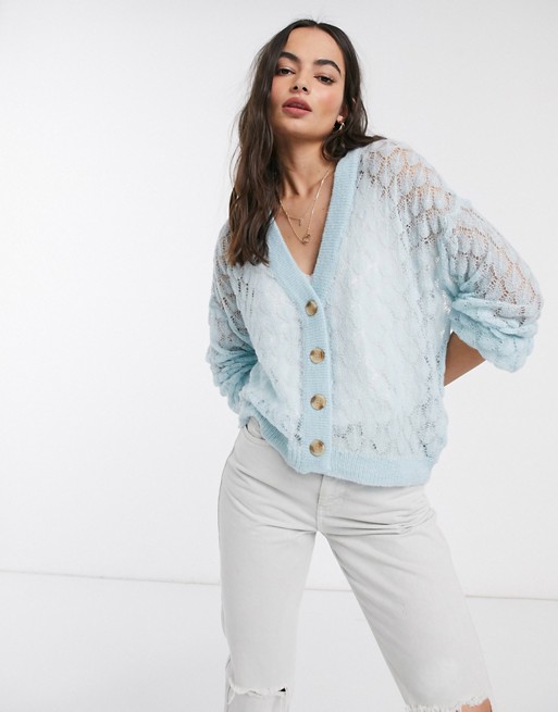 Y.A.S knitted cardigan with wide sleeves in blue