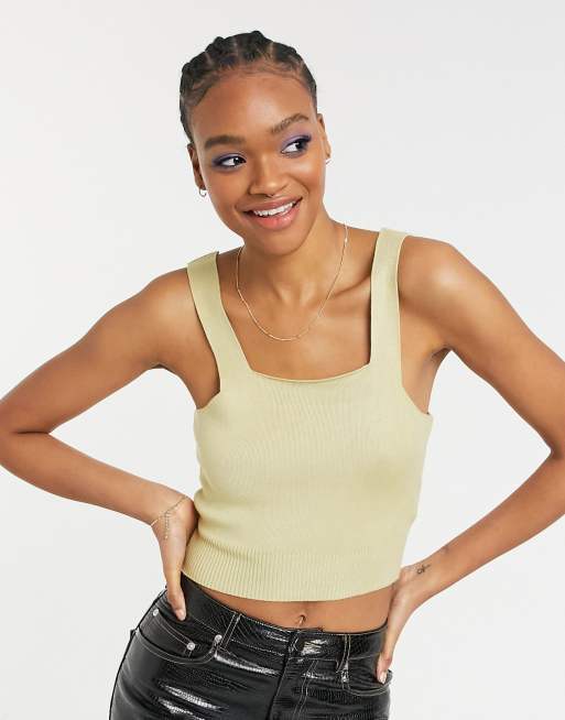 Y.A.S knitted co-ord crop top in beige, 3 of 4