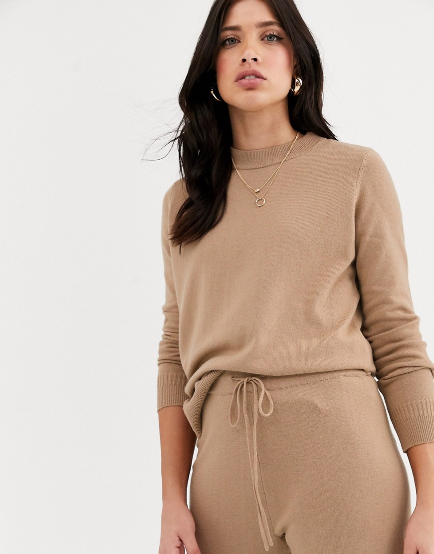 Y.A.S knitted crew neck jumper co ord-Beige