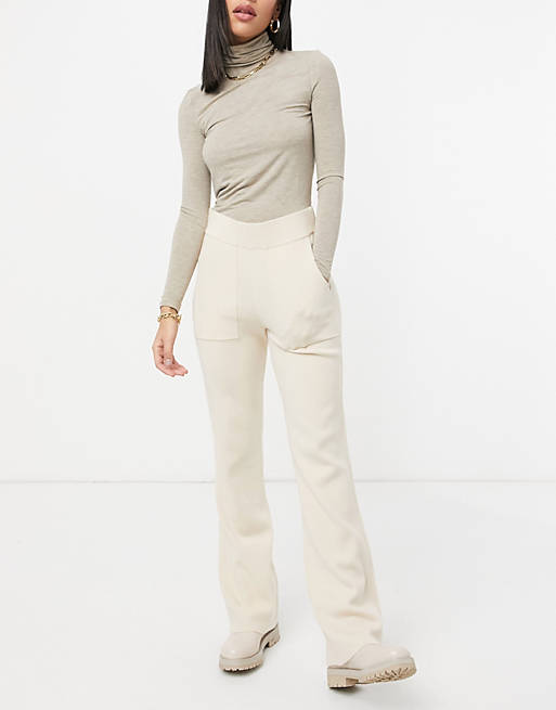Trousers & Leggings YAS knitted flared trousers in cream 