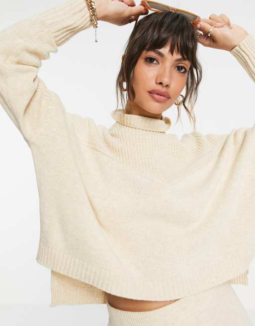 Y.A.S knitted jumper coord with ribbed high neck in cream ASOS