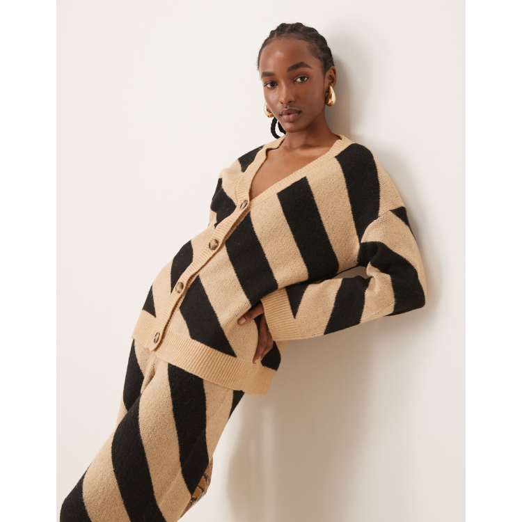 YAS knitted longline cardigan co ord in bold camel stripe ASOS