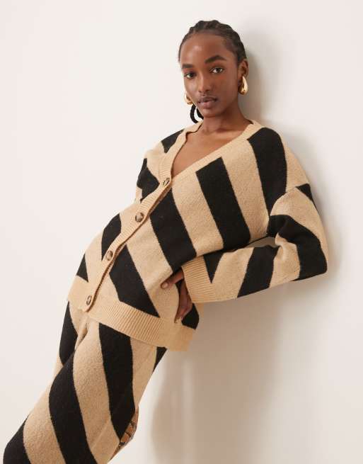 YAS knitted longline cardigan in bold camel stripe (part of a set)