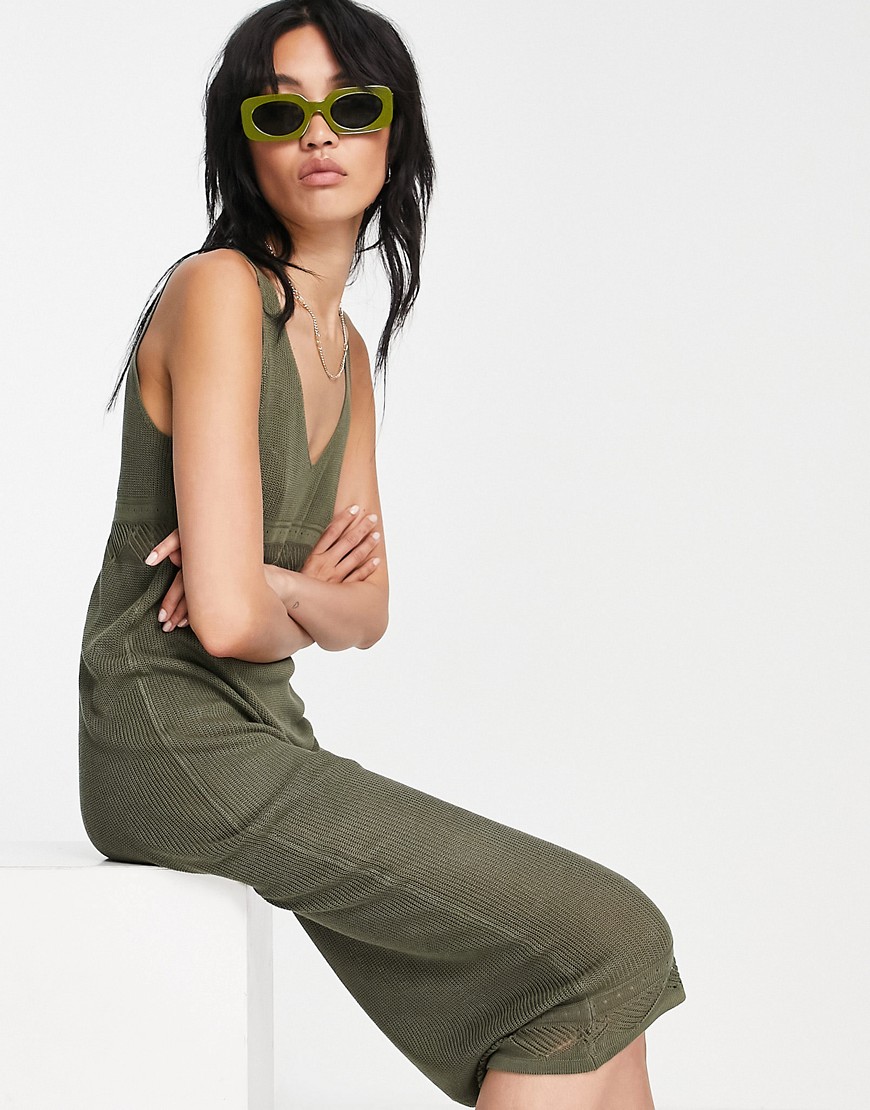 Y.A.S knitted maxi dress in khaki-Green