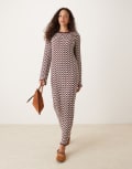 [YAS] YAS knitted maxi dress with lettuce edge in burgundy and white stripe-Red M Port royale