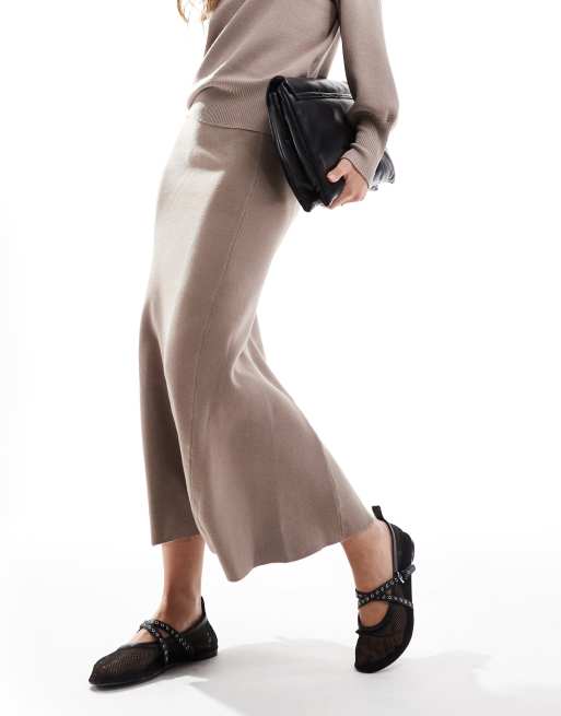 YAS knitted maxi skirt in mushroom - part of a set, 3 of 5