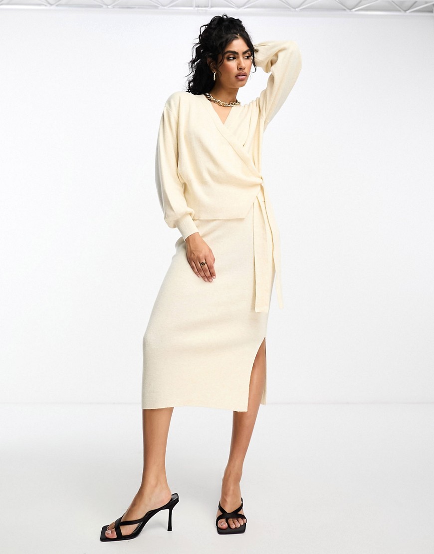 Y. A.S knitted midi skirt co-ord in cream-White