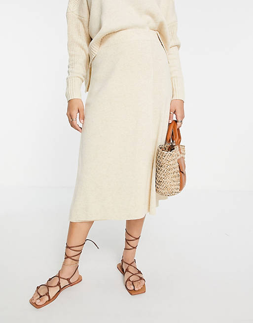 Y.A.S knitted midi skirt co-ord with wrap front in cream | ASOS