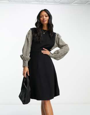 Y.A.S knitted mini dress with check sleeves in black