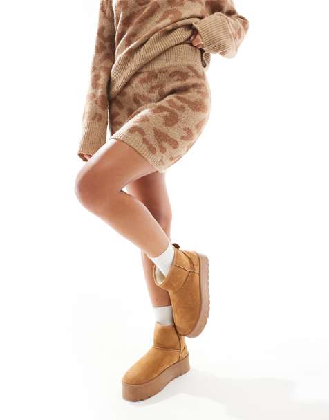 YAS knitted mini skirt co-ord in brown tonal leopard print - CAMEL - view 1