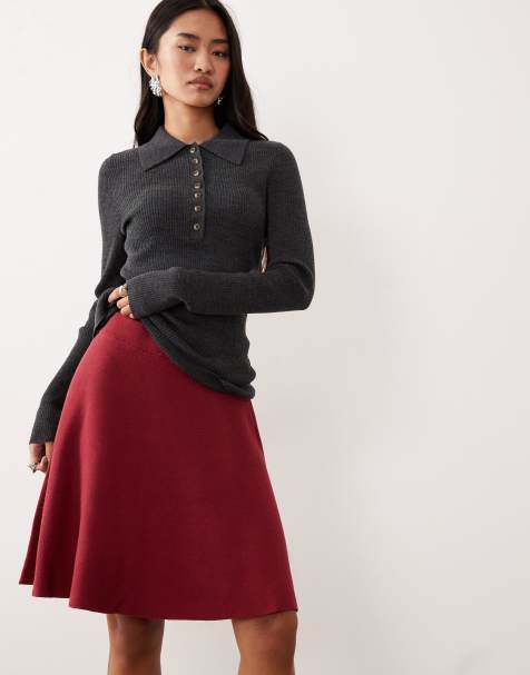 YAS knitted mini skirt in dark red - view 1