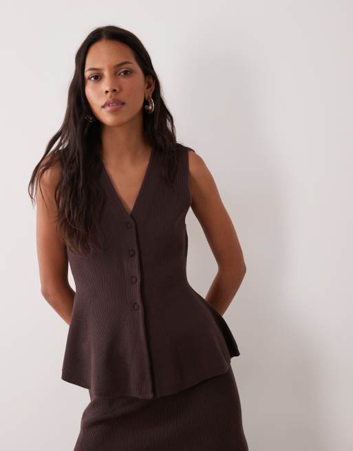 YAS peplum set in chocolate brown, 2 of 3
